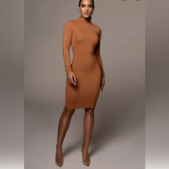 JLUXLABEL Dresses & Skirts - CAMEL ERIKA THICK TURTLENECK DRESS